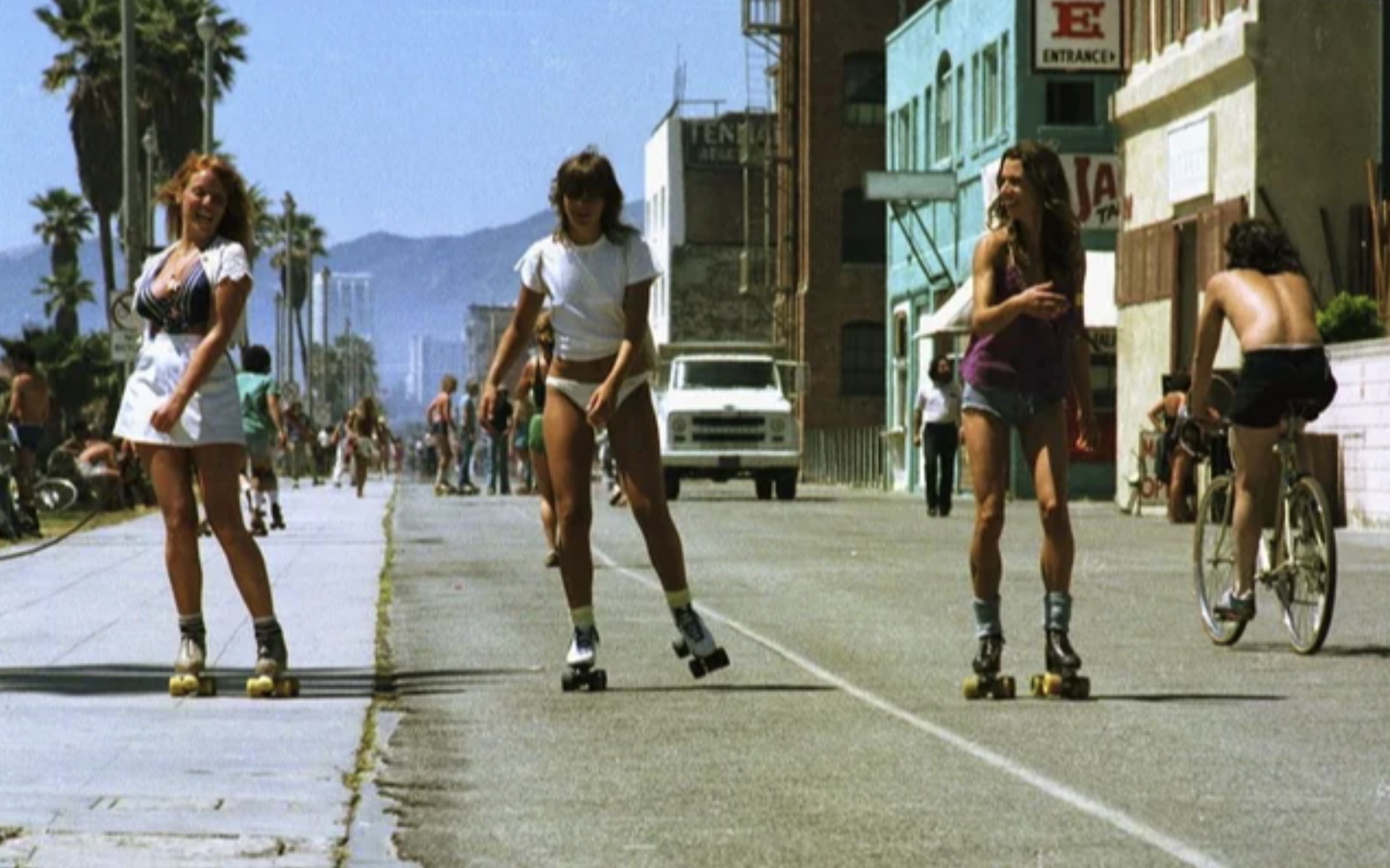 Venice Beach California during the late 1970s roller skate craze. 